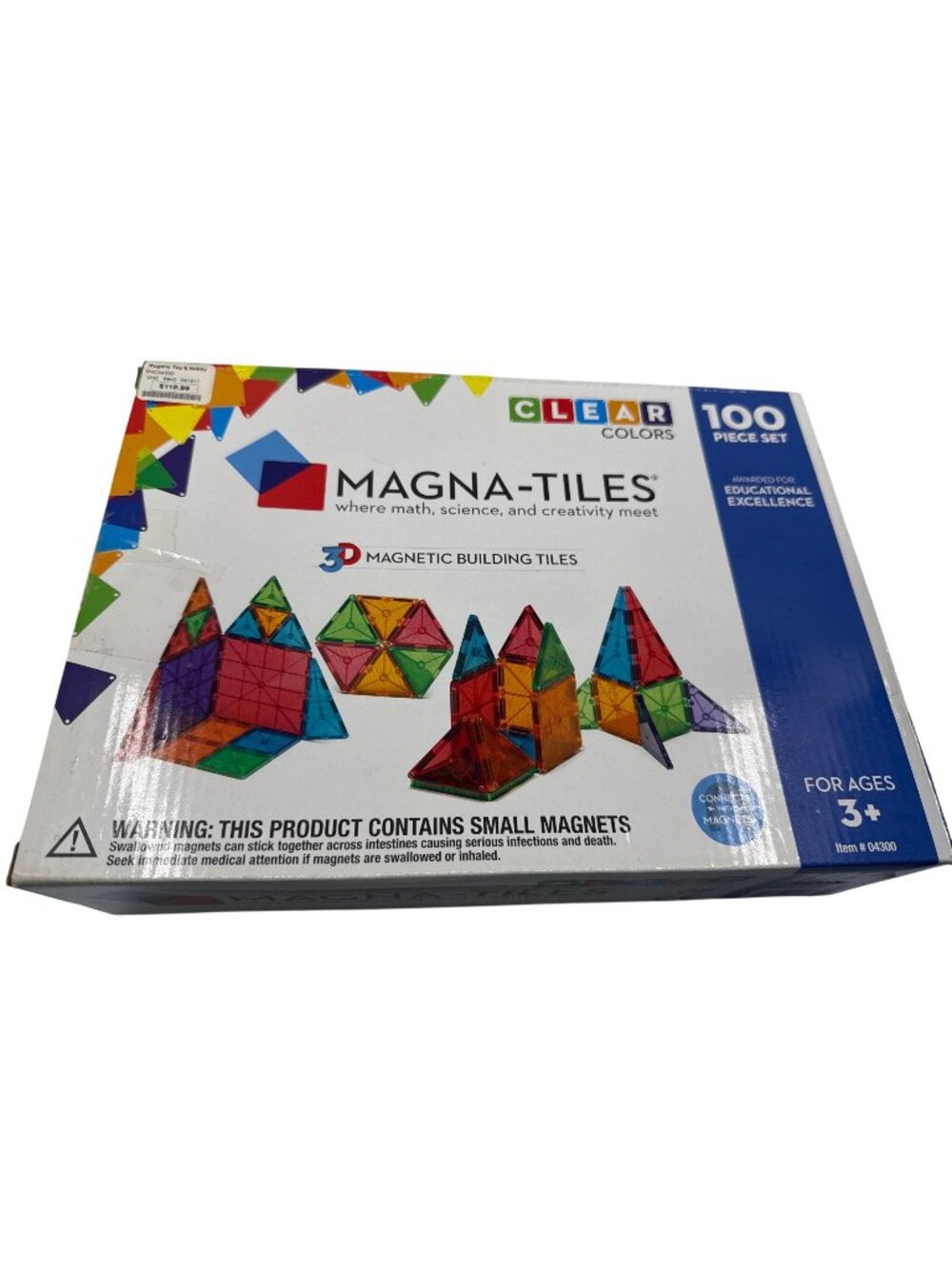 Magna-Tiles Clear Colors 100-Piece 3D Magnetic Building Tiles Set For Ages 3+ Ed